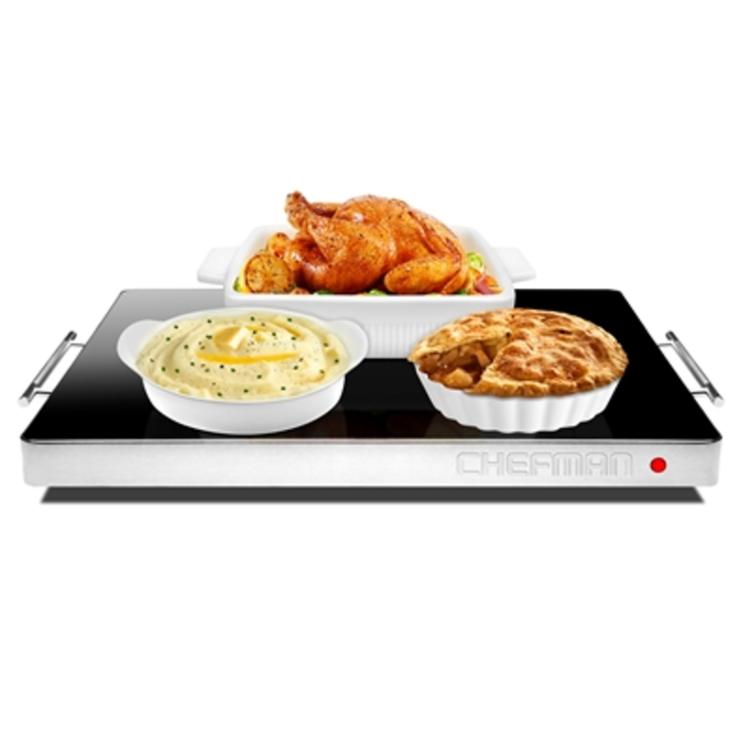 FAMILY-SIZED WARMING TRAY, SILVER/BLACK