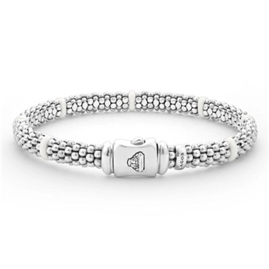 CERAMIC STATION CAVIAR BRACELET, WHITE, 6.25-6.75"