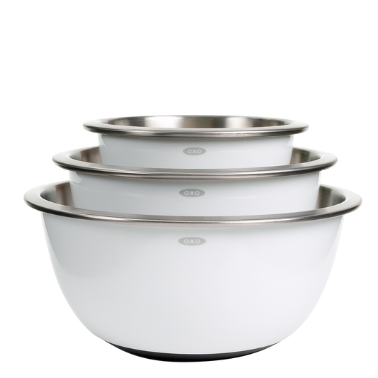 OXO 3 PIECE WHITE STAINLESS STEEL MIXING BOWL SET