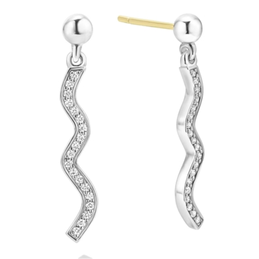 WAVE DIAMOND DROP EARRINGS, STERLING SILVER