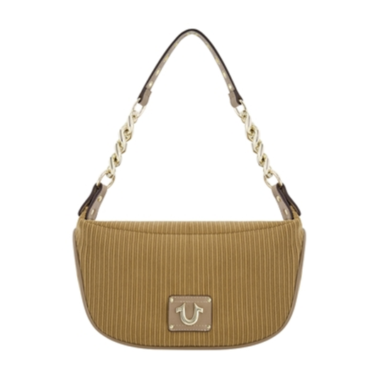 CORDUROY CHAIN HOBO BAG, CAMEL, 11.5 X 7''