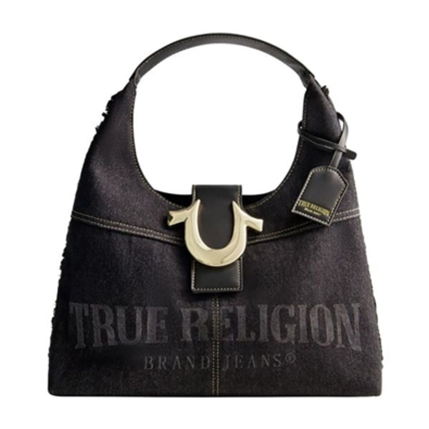FRAYED DENIM HOBO, BLACK