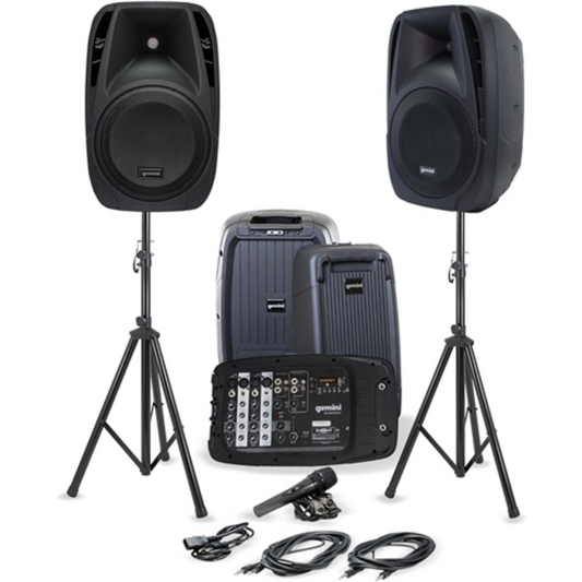 PROFESSIONAL PA SYSTEM, STANDS, BLACK