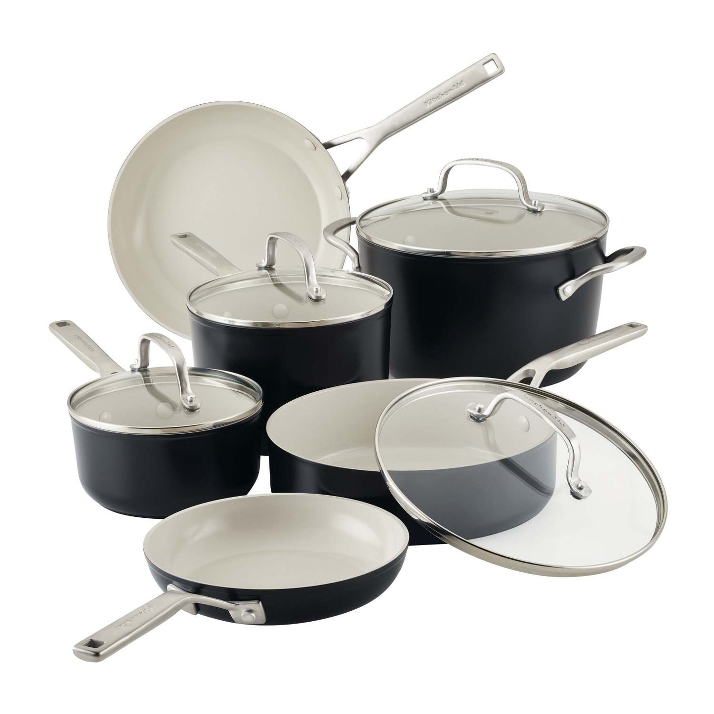 10PC HARD ANODIZED CERAMIC COOKWARE SET BLACK