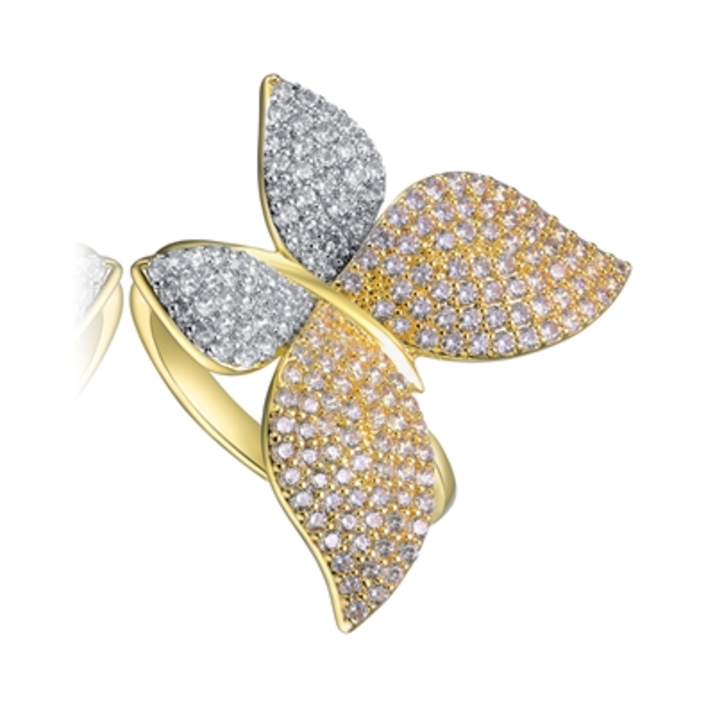 14K GOLD STATEMENT BUTTERFLY RING, CLEAR, 6"