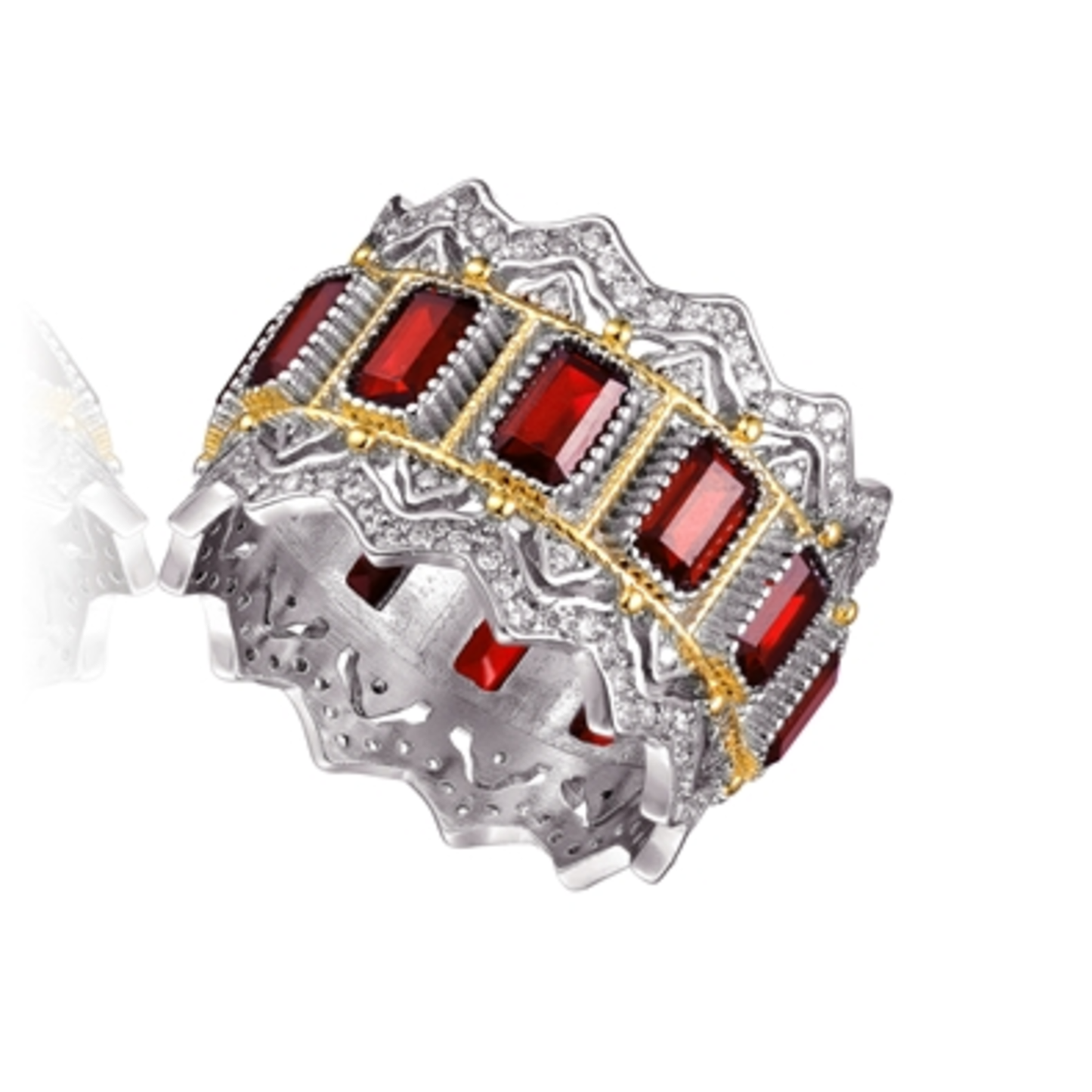 CZ RHODIUM STATEMENT RADIANT RED RING, RED, 6"