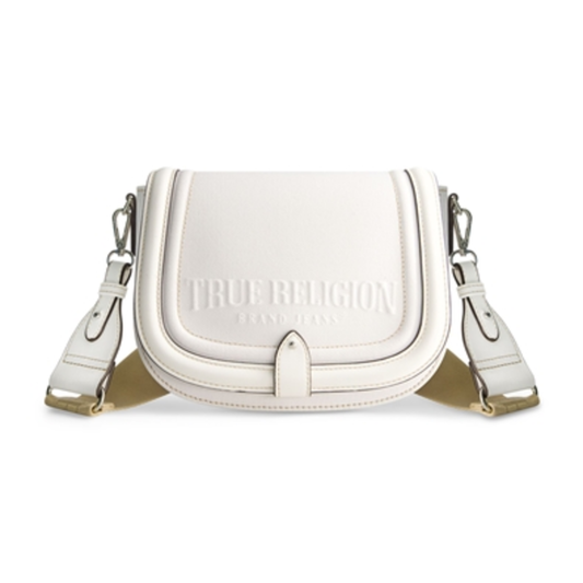 DISTRESSED LOGO DENIM SADDLE BAG, WHITE