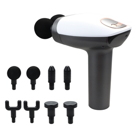 DUAL HEAD MASSAGE GUN W/ DISPLAY, BLACK AND WHITE