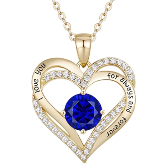 14K GOLD TWIN BLUE HEART NECKLACE, BLUE, 18"