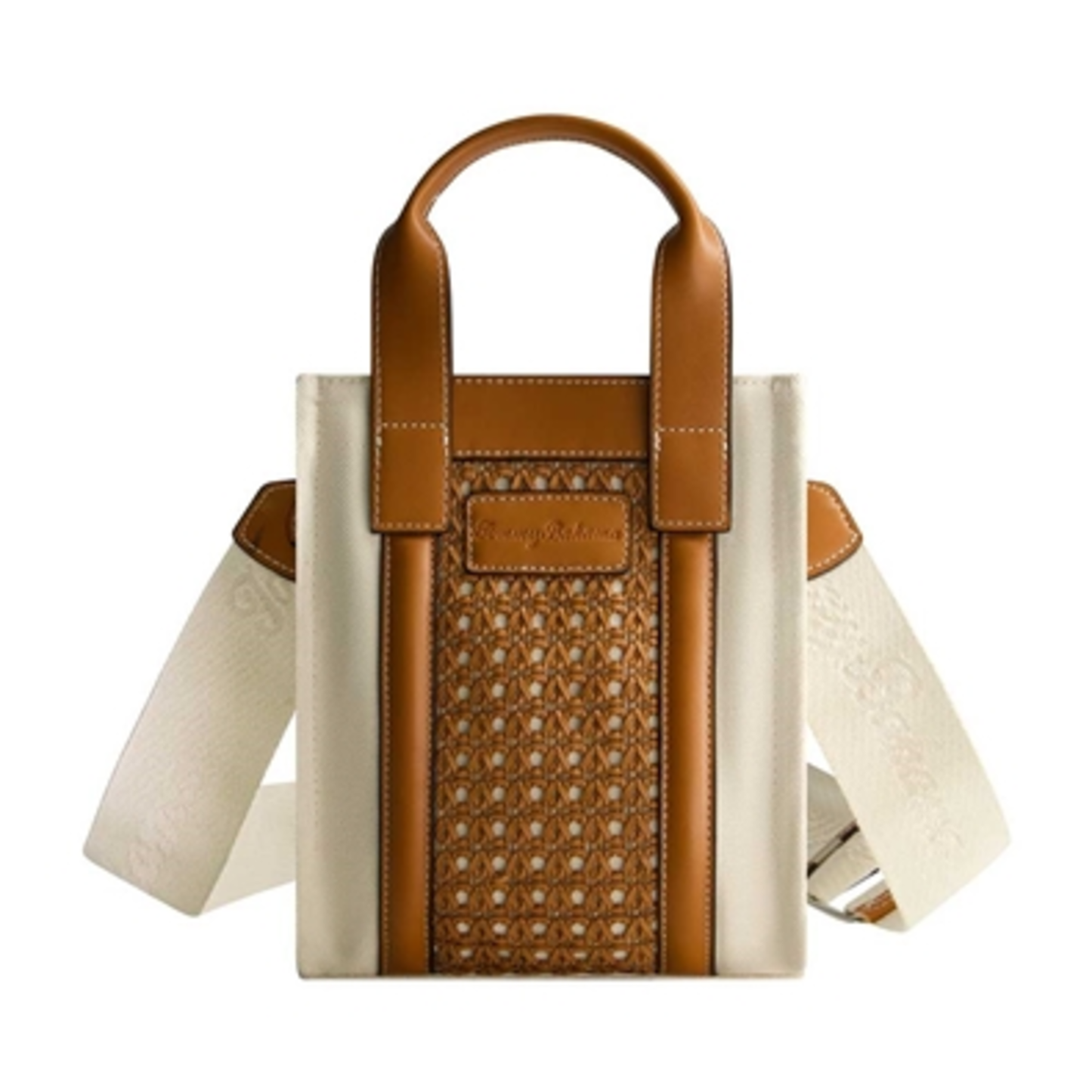 WOVEN NORTH-SOUTH TOTE, BROWN