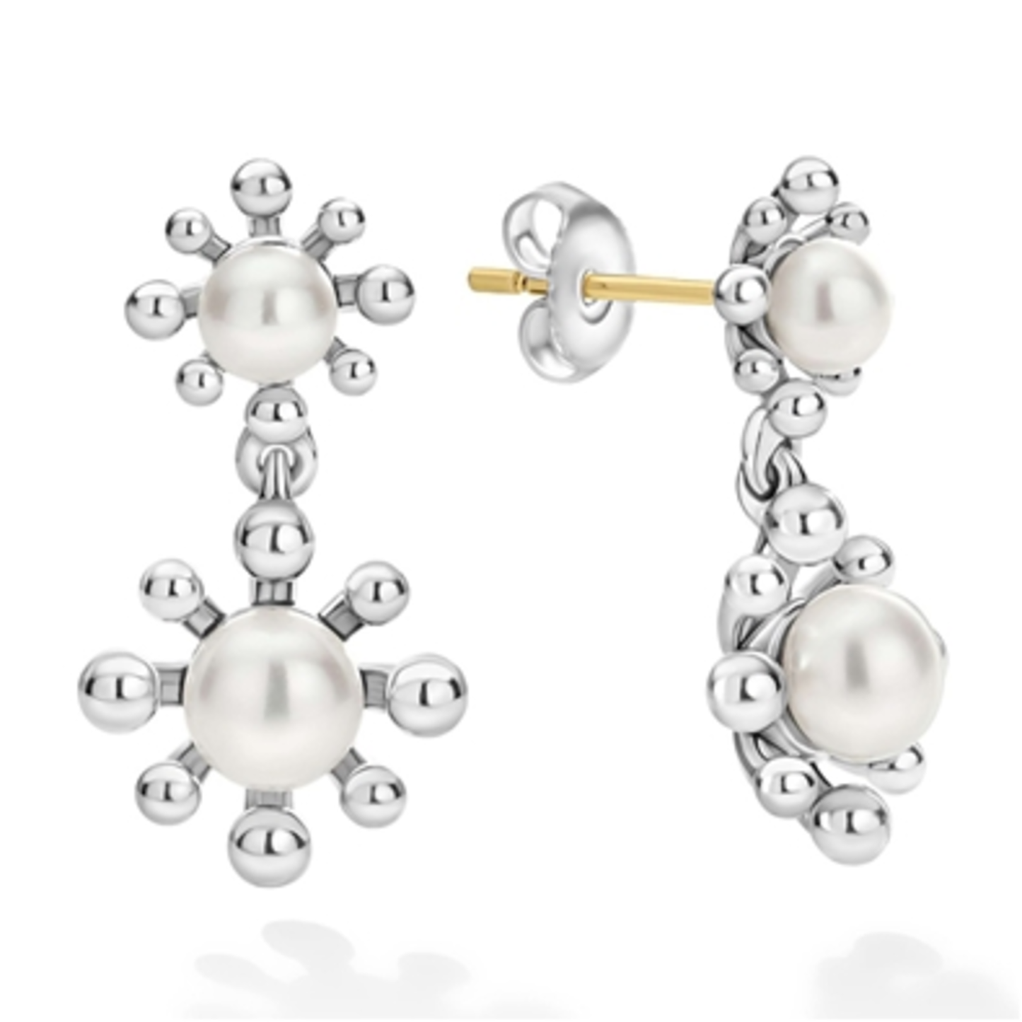 FLEUR PEARL DROP EARRINGS, STERLING SILVER