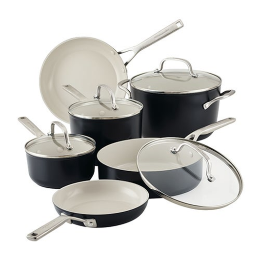 10PC HARD ANODIZED CERAMIC COOKWARE SET BLACK
