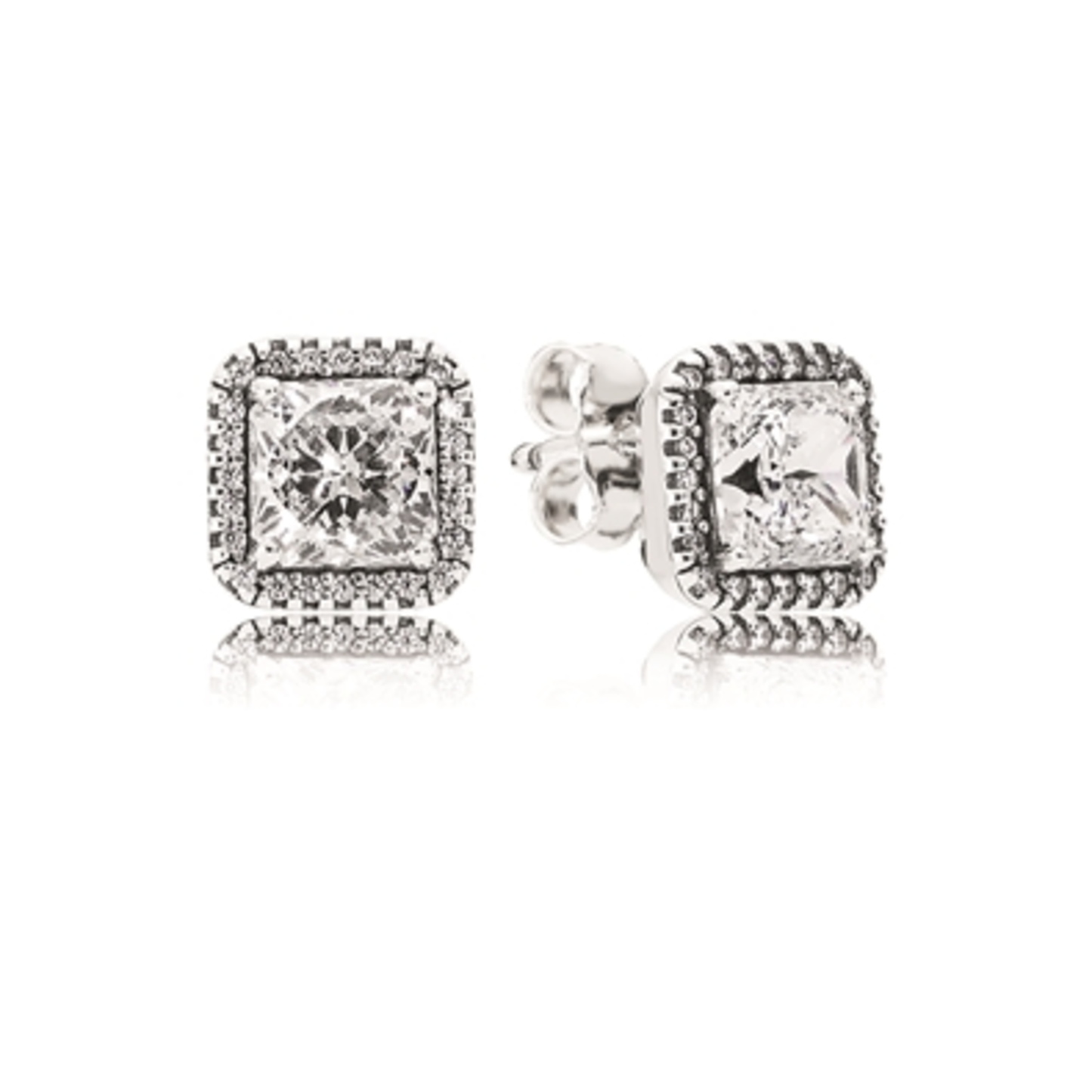 SQUARE SPARKLE HALO STUD EARRINGS, CLEAR CZ