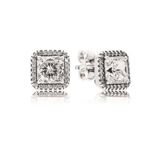 SQUARE SPARKLE HALO STUD EARRINGS, CLEAR CZ