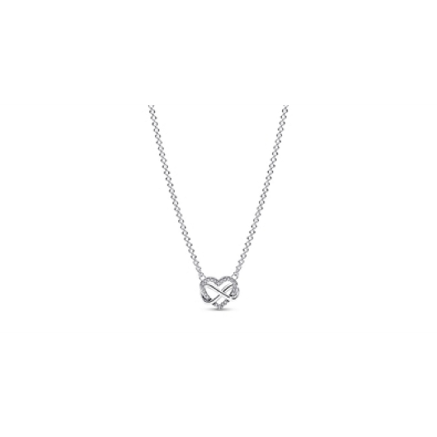 INFINITY HEART NECKLACE WITH CLEAR CUBIC, STERLING SILVER, 19.7