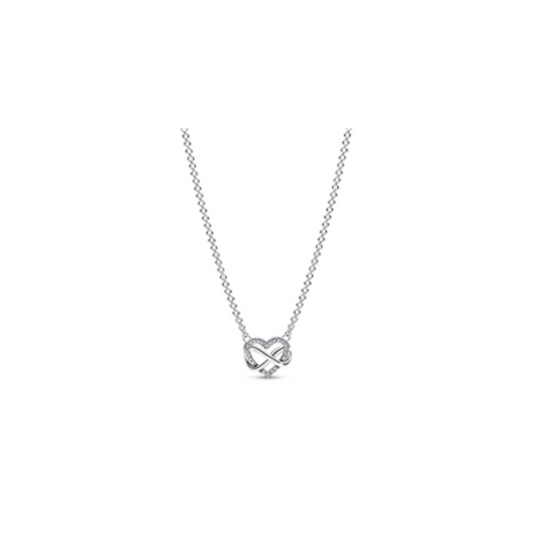 INFINITY HEART NECKLACE WITH CLEAR CUBIC, STERLING SILVER, 19.7