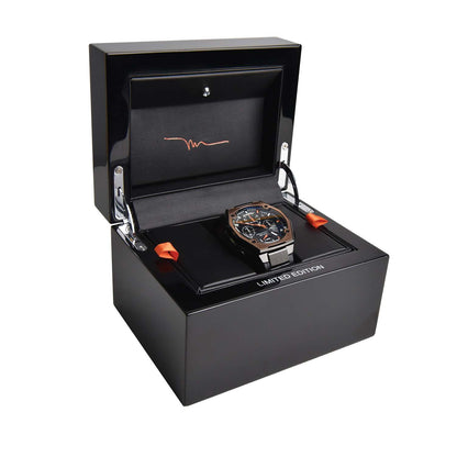 MEN'S SERIES X MARC ANTHONY CHRONOGRAPH BLACK LEATHER STRAP, BLACK DIAL