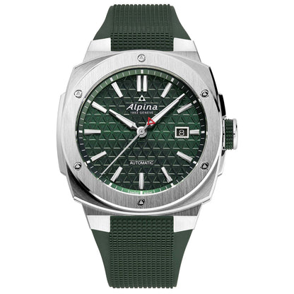 MEN'S ALPINER EXTREME AUTOMATIC GREEN RUBBER STRAP WATCH, GREEN DIAL