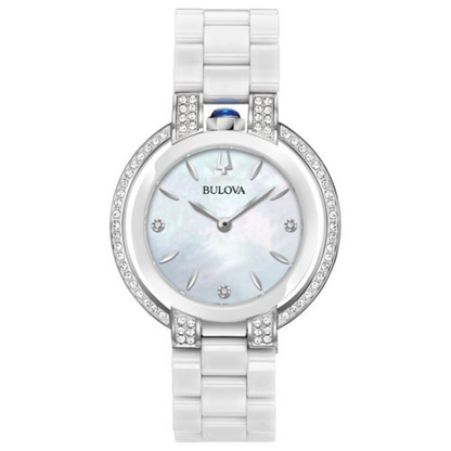 LADIES RUBAIYAT DIAMOND & WHITE CERAMIC WATCH WHITE MOTHER-OF-PEARL DIAL