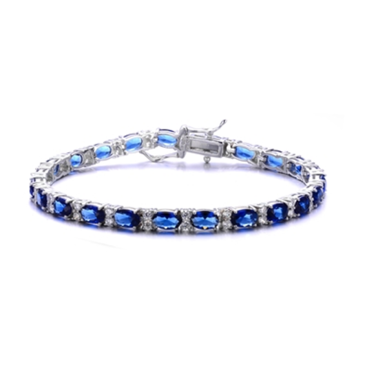 CZ BLUE TENNIS BRACELET, BLUE, 7"
