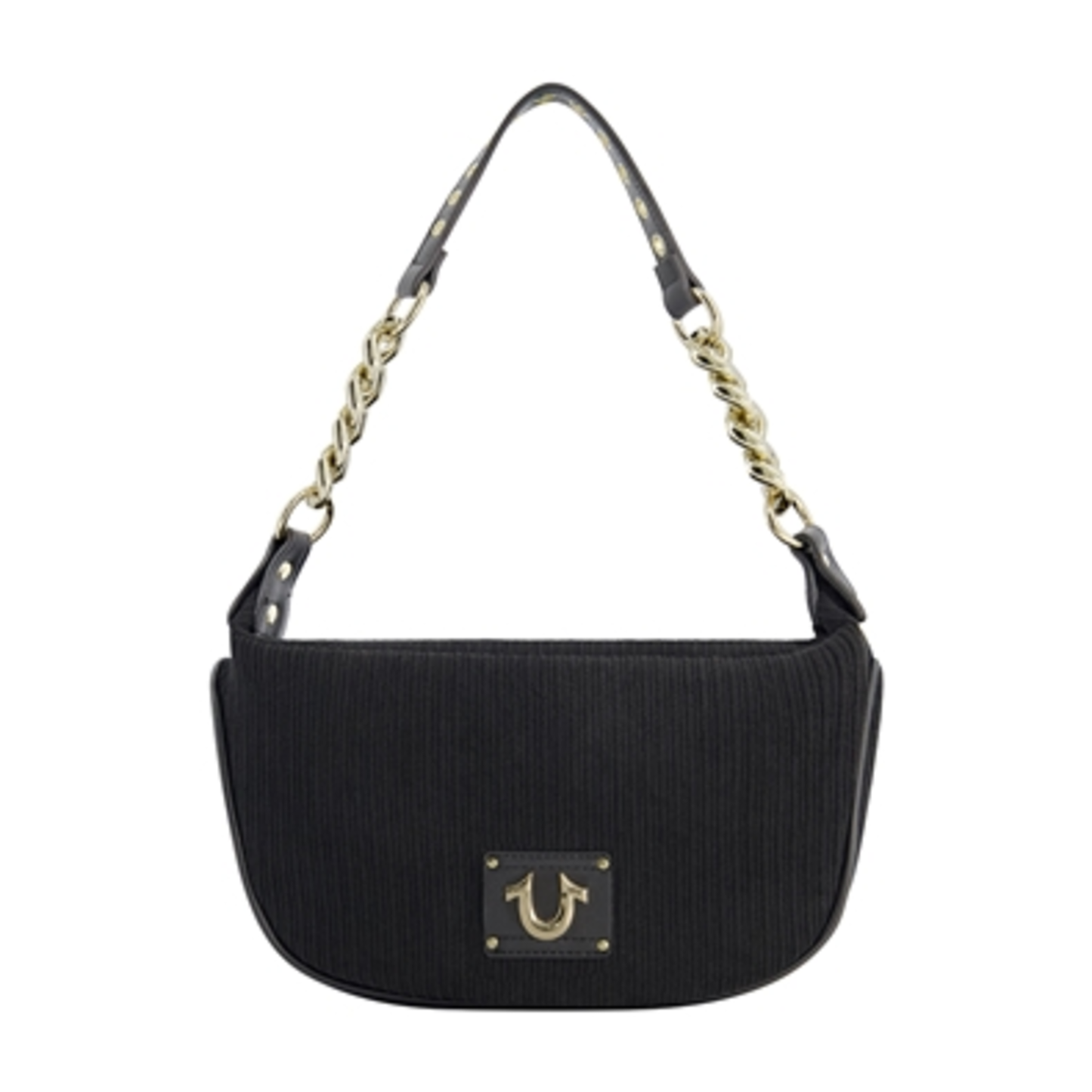 CORDUROY CHAIN HOBO BAG, BLACK, 11.5 X 7''