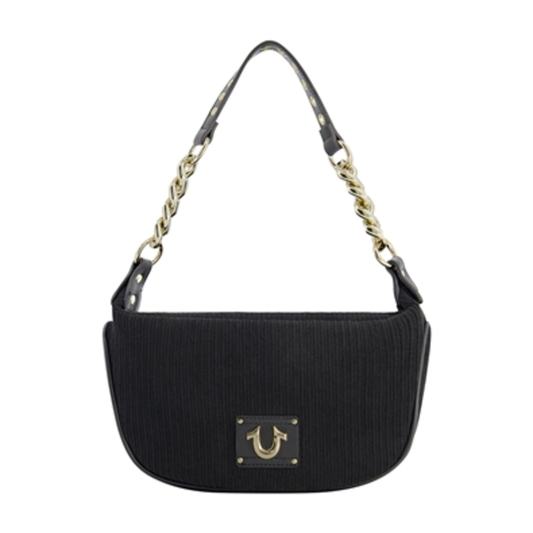 CORDUROY CHAIN HOBO BAG, BLACK, 11.5 X 7''