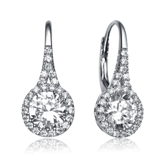 PARTIALLY PAVED AND HALOED DROP EARRINGS, CLEAR, 0.83