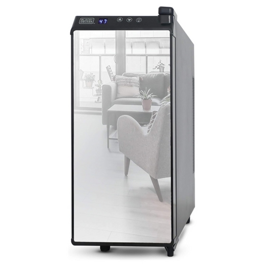 12 BOTTLE WINE CELLAR MIRROR DOOR, BLACK