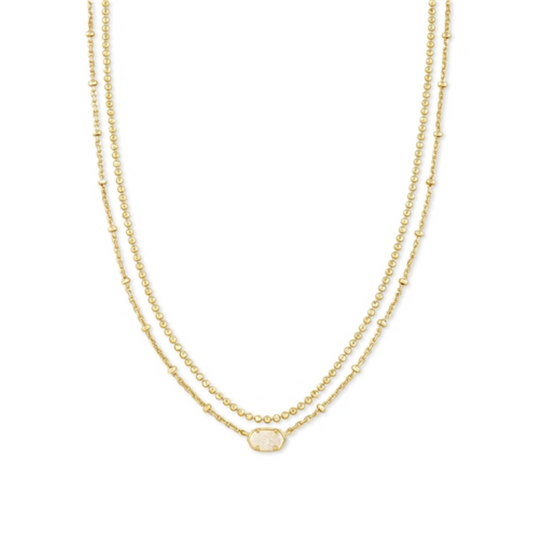 EMILIE MULTI STRAND NECKLACE GOLD, GOLD IRIDESCENT DRUSY