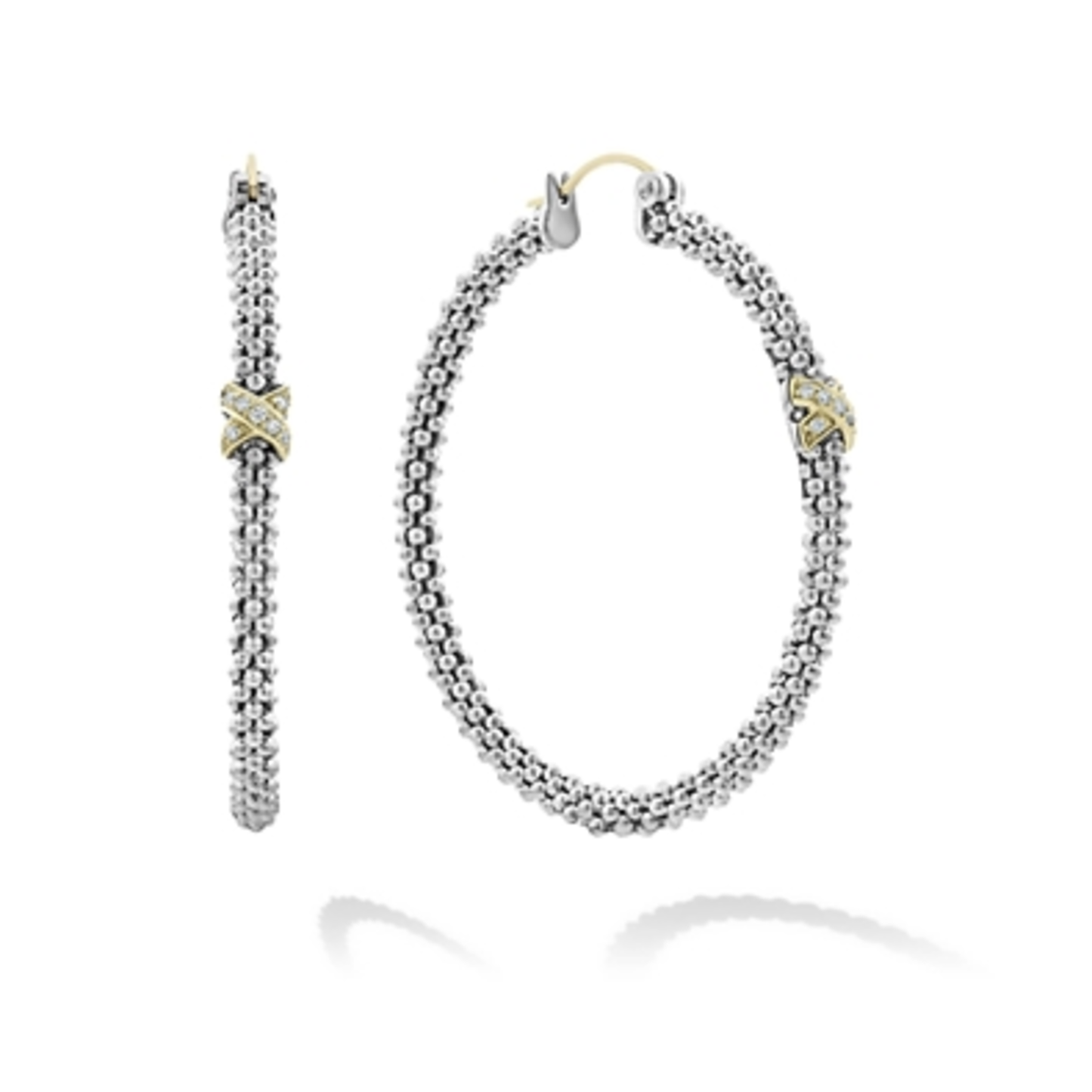 LARGE X DIAMOND CAVIAR HOOP EARRINGS, 35MM