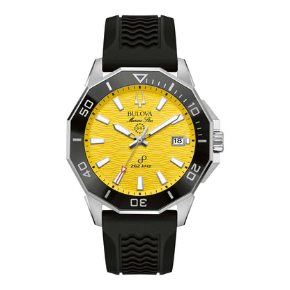 MEN'S MARINE STAR SERIES C PRECISIONIST BLACK SILICONE STRAP WATCH, YELLOW DIAL
