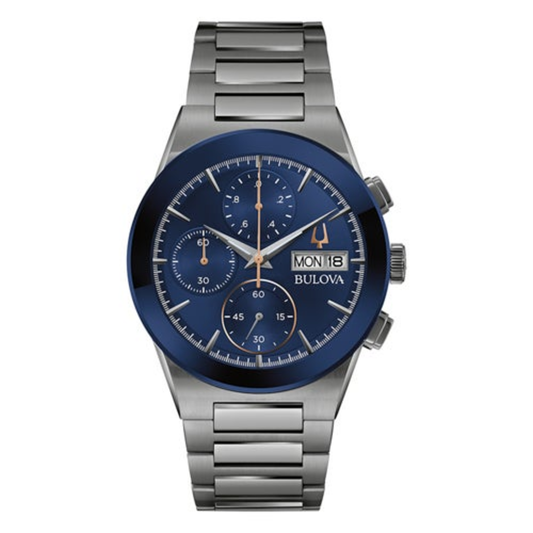 MENS MODERN MILLENNIA CHRONOGRAPH GRAY STAINLESS STEEL WATCH BLUE DIAL