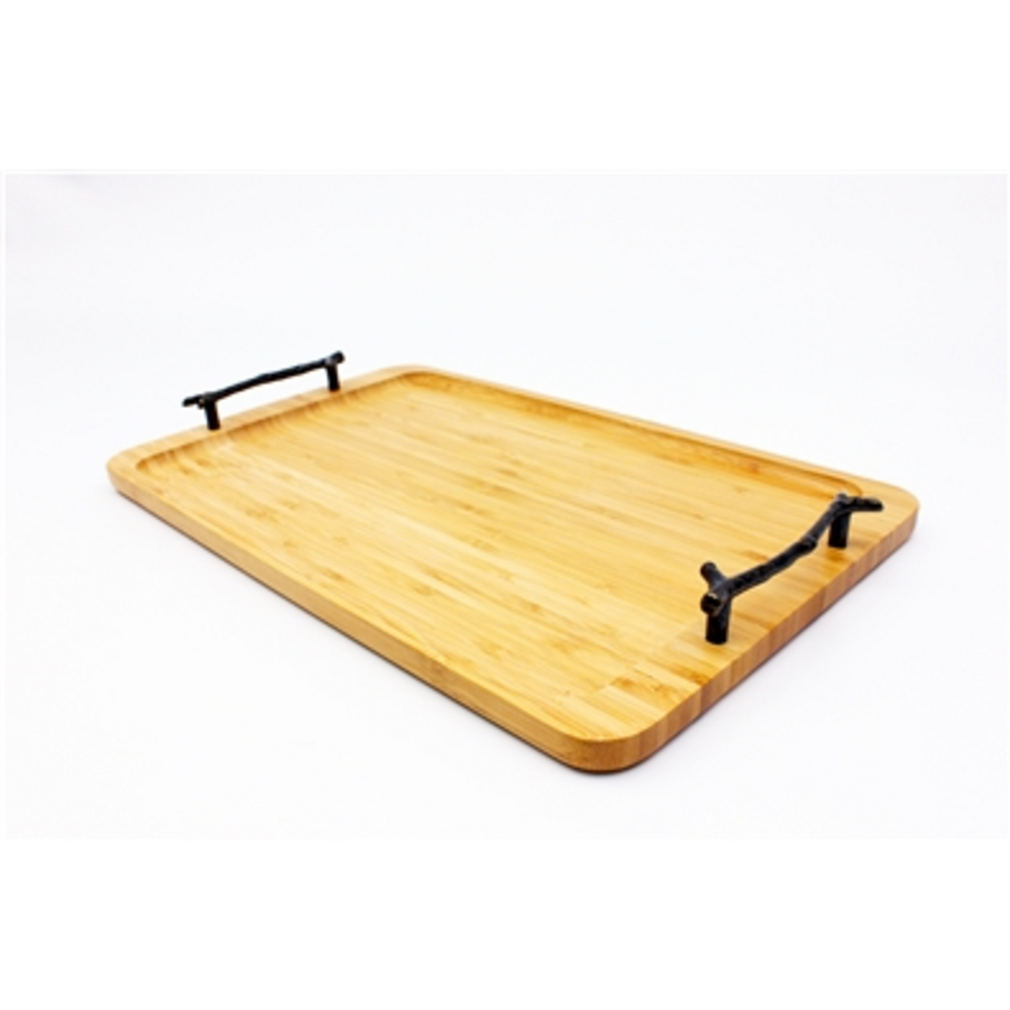 BAMBOO TRAY WITH WROUGHT IRON HANDLES, NATURAL, 15.5''