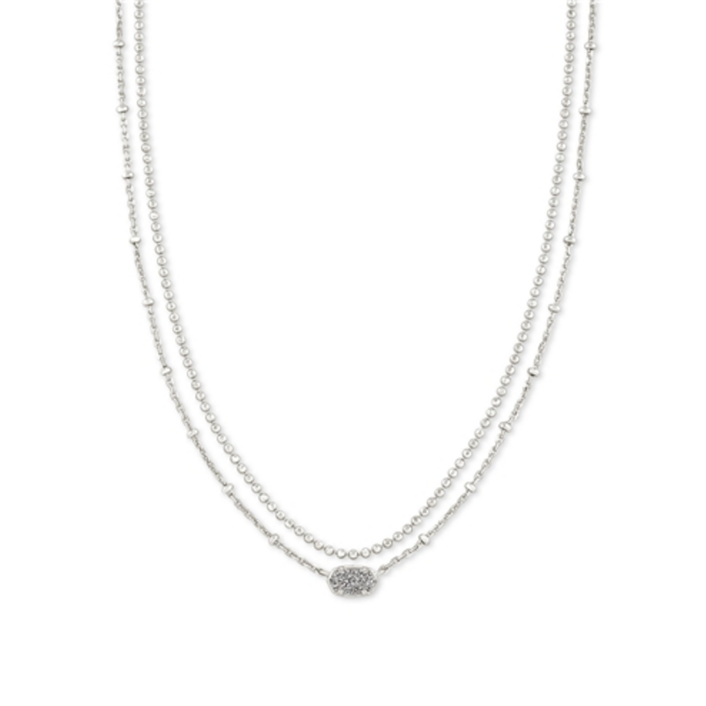EMILIE MULTI STRAND NECKLACE, RHODIUM PLATINUM DRUSY