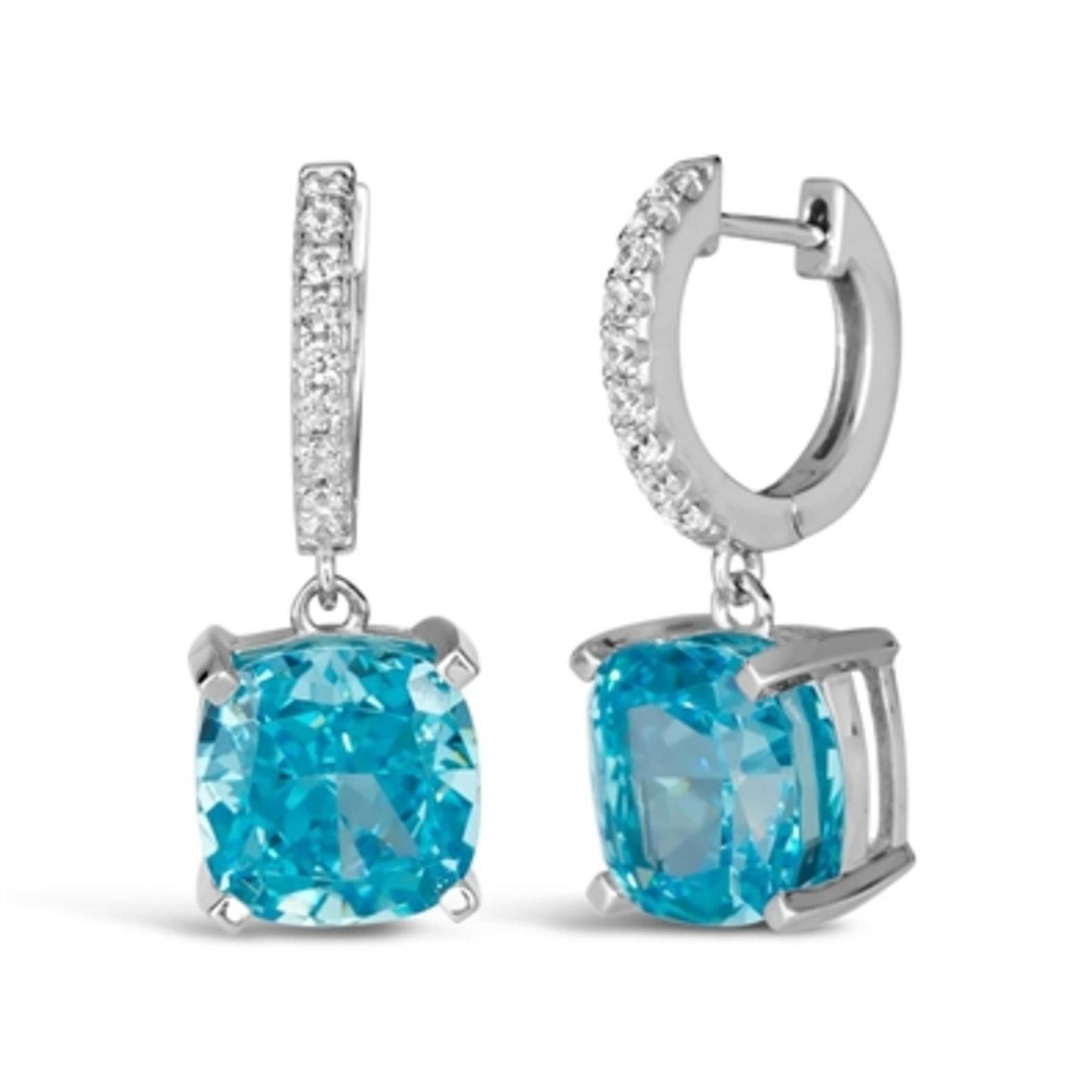 BAUBLE DROP 4-CARAT CUSHION EARRINGS, AQUAMARINE