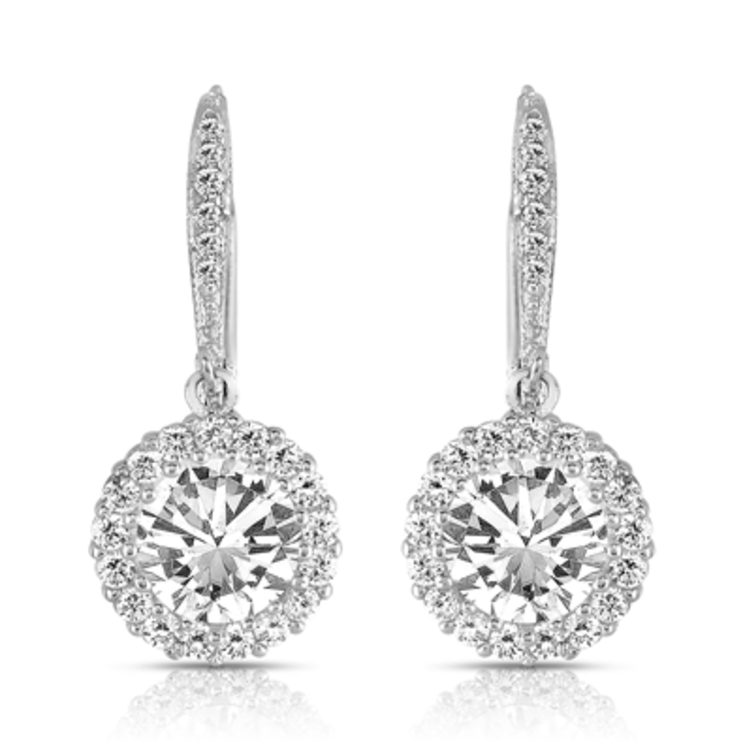 RHODIUM PLATED ROUND DROP EURO EARRINGS, CLEAR, 1.25
