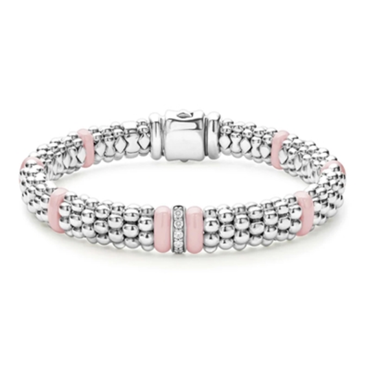 SINGLE STATION DIAMOND CAVIAR BRACELET, PINK, 6.25"-6.75"