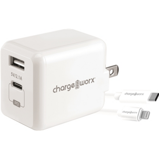 USB-C TO LIGHTENING CABLE W/ WALL PLUG, WHITE, 6'