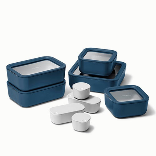 14PC GLASS FOOD STORAGE SET NAVY