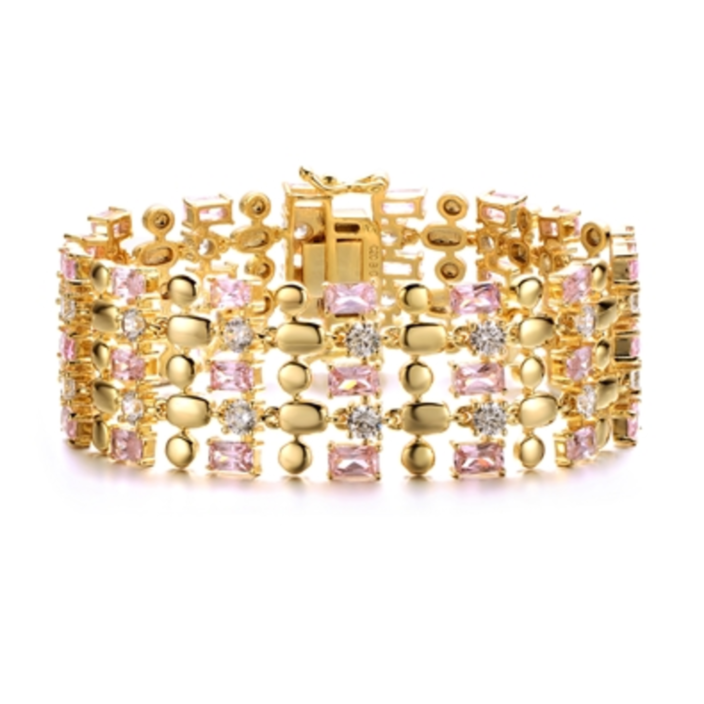 14K GOLD LUXURY STATEMENT BRACELET, PINK, 7"