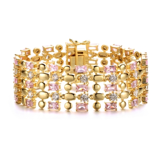 14K GOLD LUXURY STATEMENT BRACELET, PINK, 7"