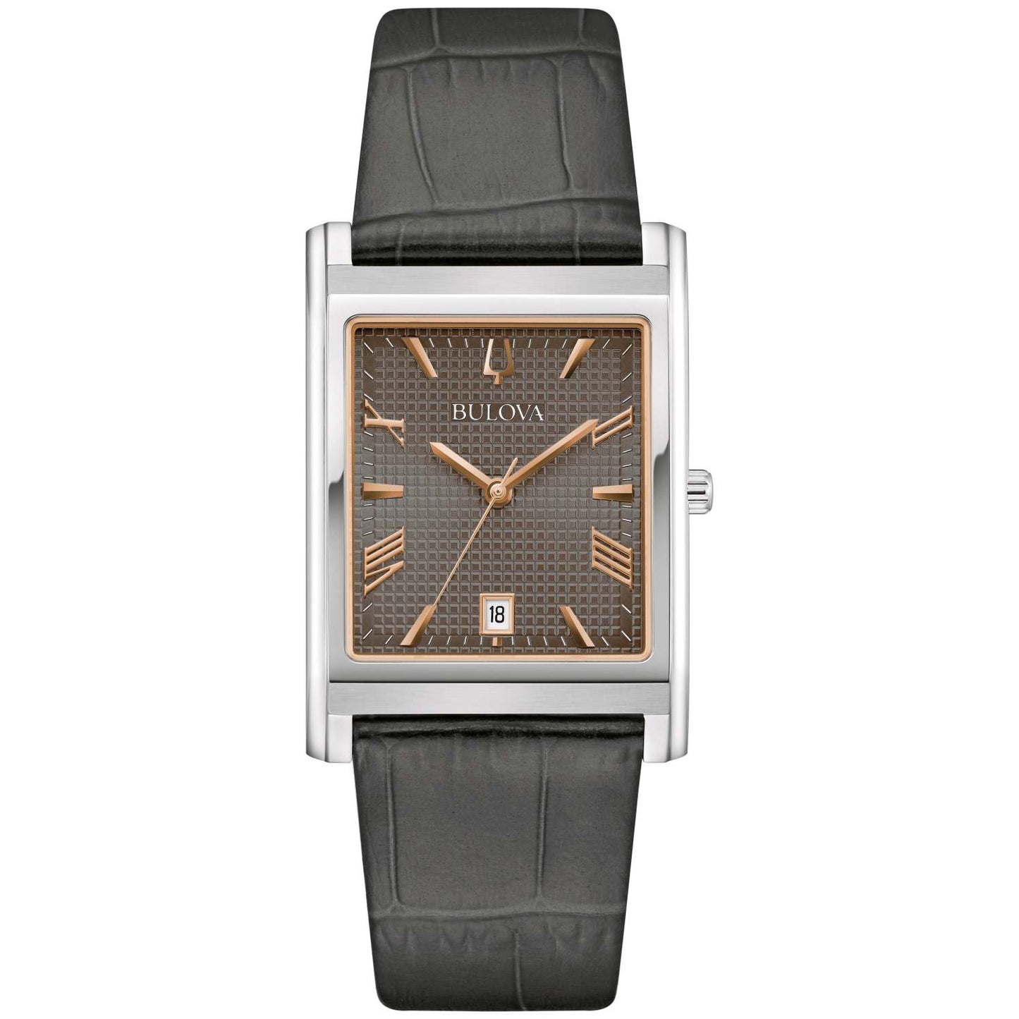 MEN'S SUTTON CLASSIC GRAY LEATHER STRAP RECTANGLE WATCH, GRAY DIAL