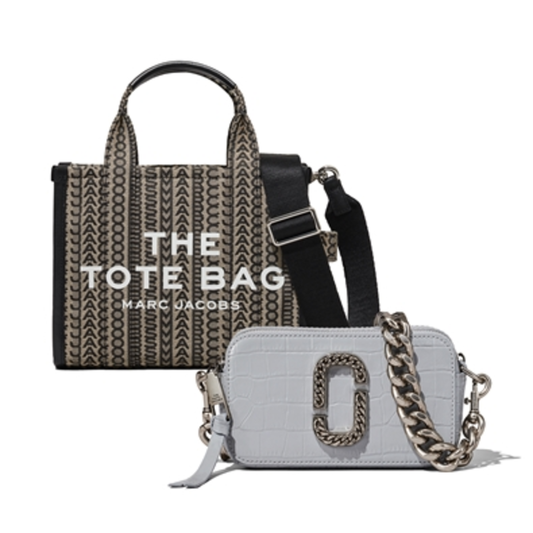 MONOGRAM TOTE W/ CROC EMBOSSED SNAPSHOT, BEIGE MULTI/QUARRY