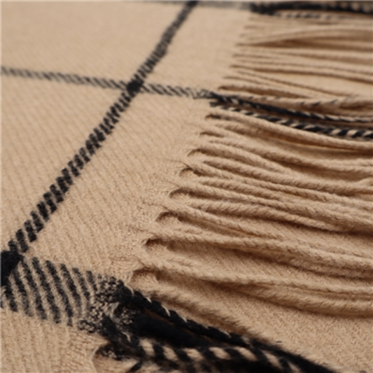 GIANT CHECK WOOL SCARF, CAMEL IP CHECK