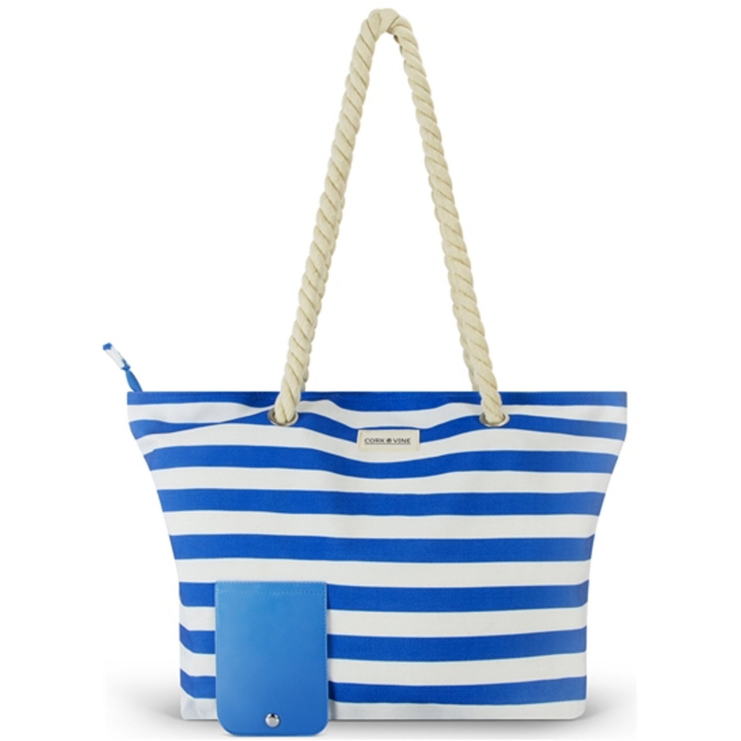 WINE TOTE, BLUE AND WHITE