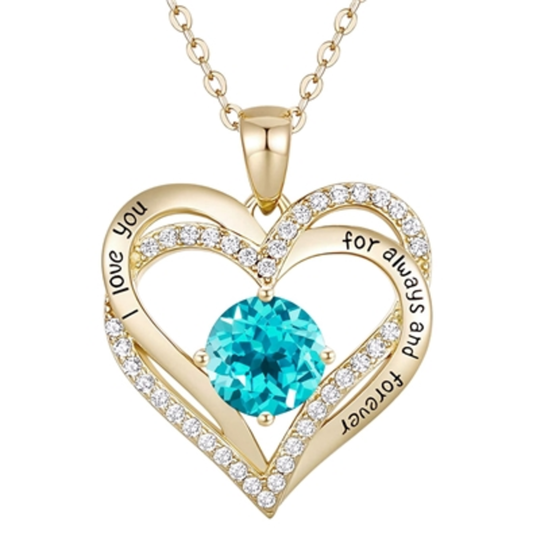 14K GOLD TWIN BLUE HEART NECKLACE, BLUE, 18"