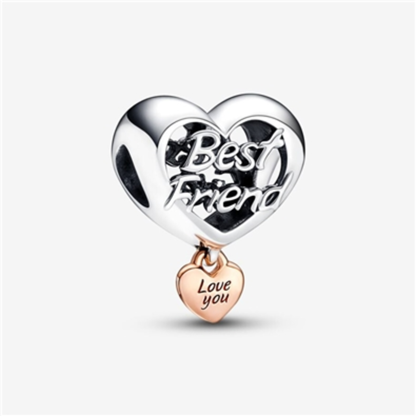 LOVE YOU BEST FRIEND HEART CHARM, SILVER/ROSE GOLD