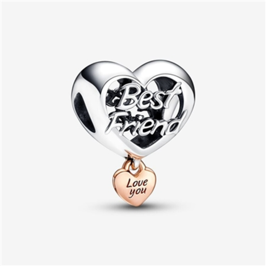 LOVE YOU BEST FRIEND HEART CHARM, SILVER/ROSE GOLD
