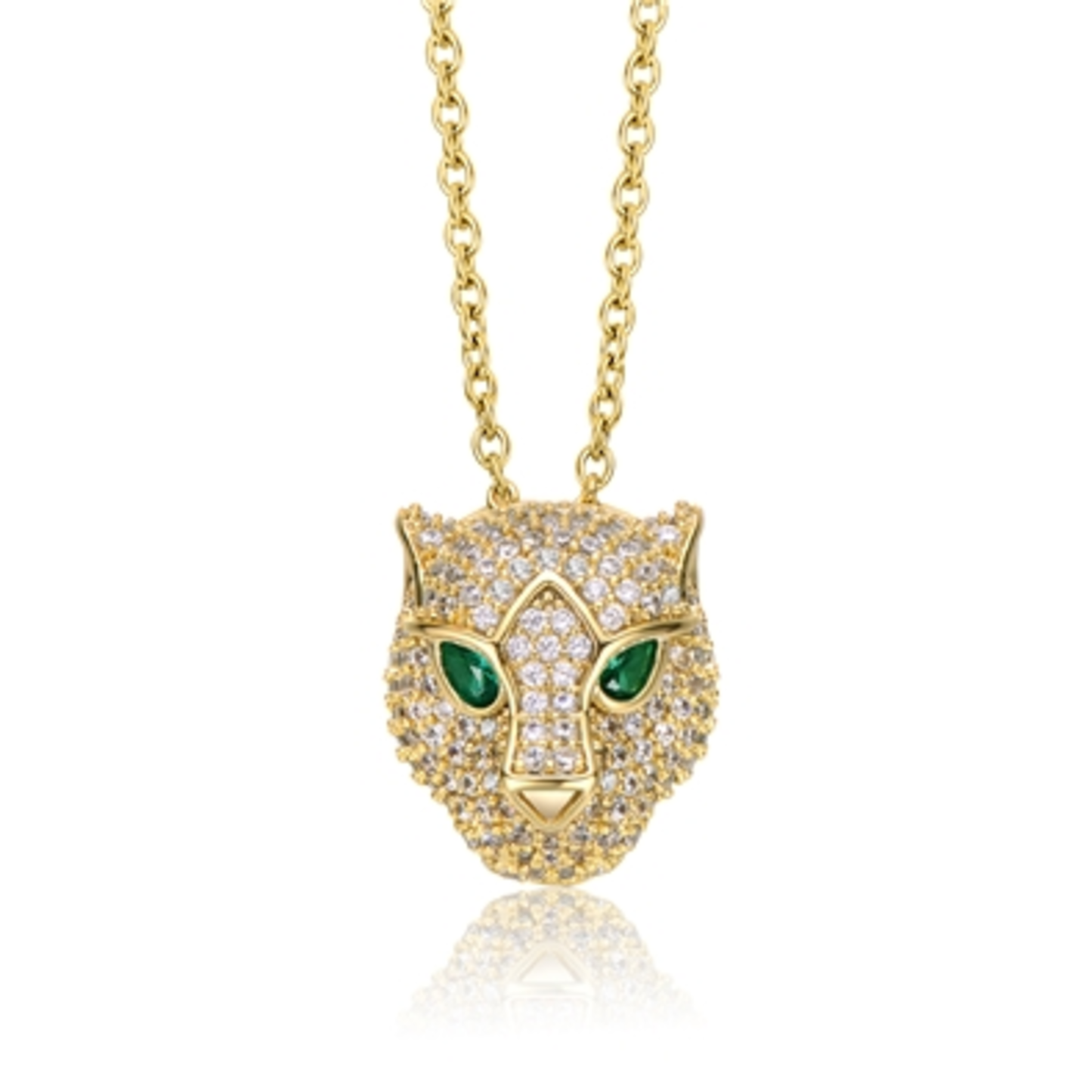 14K YELLOW GREEN GOLD TIGER NECKLACE, GREEN, 18"