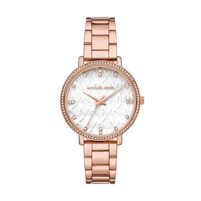 LADIES PYPER ROSE GOLD-TONE STAINLESS STEEL WATCH WHITE MK LOGO DIAL